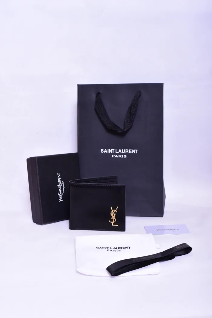 YSL Shine Black Leather Wallet