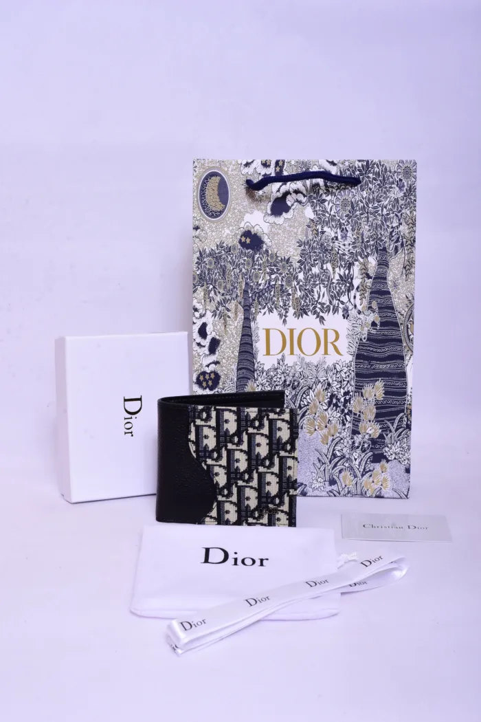 Dior White Cloth Leather Wallet