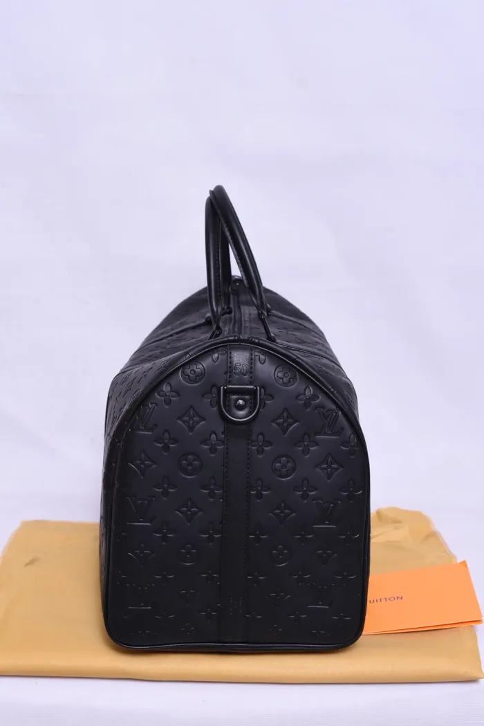 LV Black Embossed Leather Travel Bag - Image 4