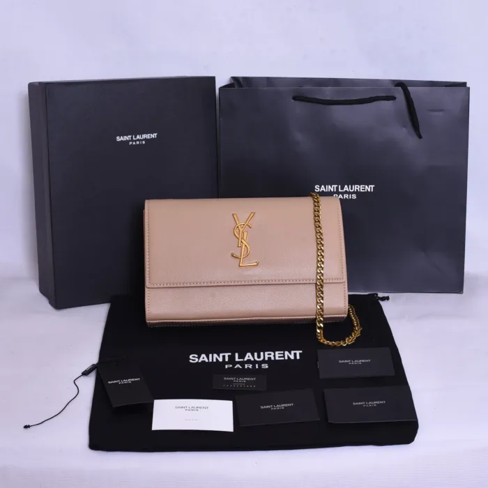 YSL Golden Logo Light Brown Bag