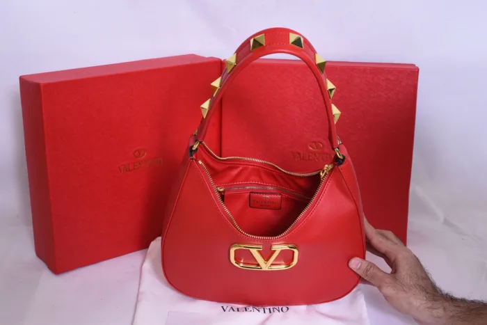 Valentino Golden Logo Red Bag - Image 5