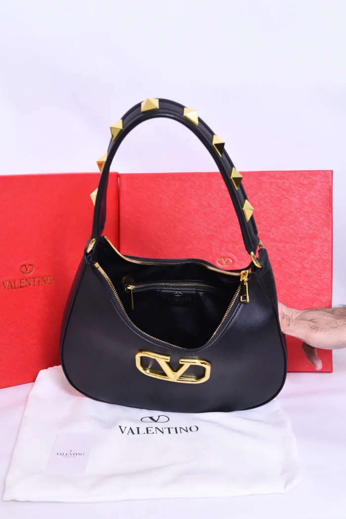 Valentino Golden Logo Black Bag - Image 4