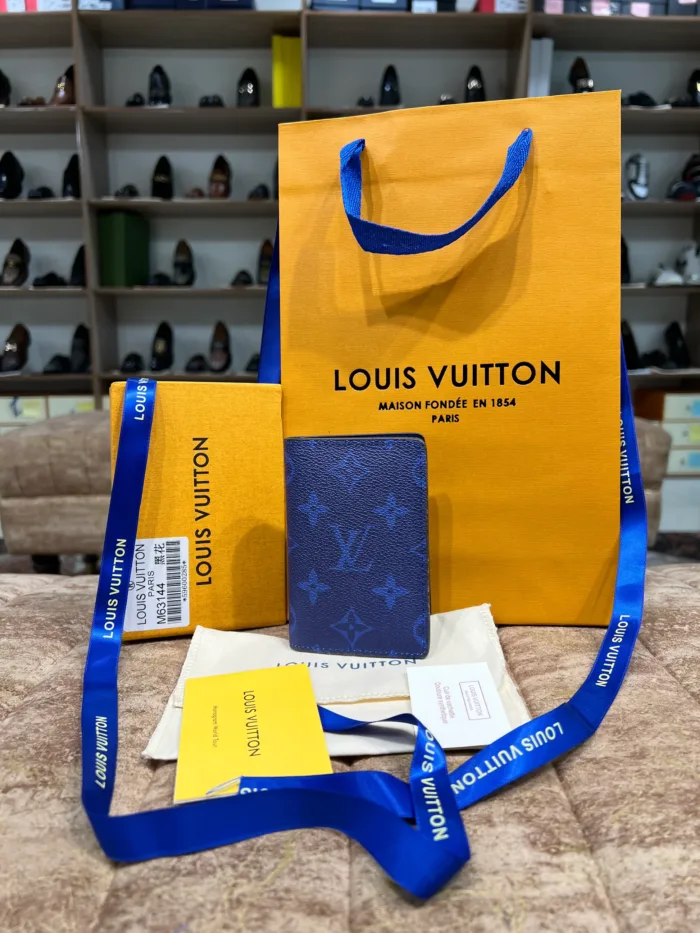 LV Blue Logo Printed Pocket Organizer Wallet