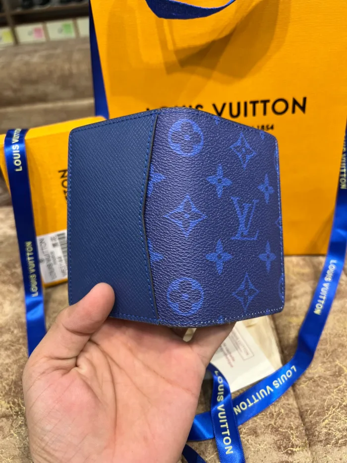 LV Blue Logo Printed Pocket Organizer Wallet - Image 4