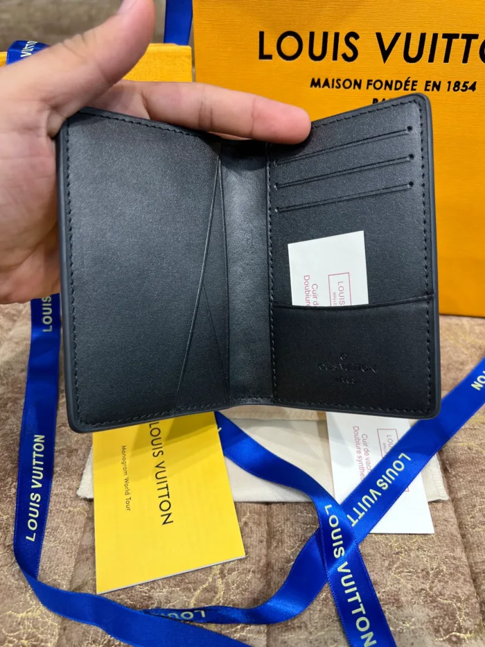 LV Black Embossed Pocket Organizer Wallet - Image 4