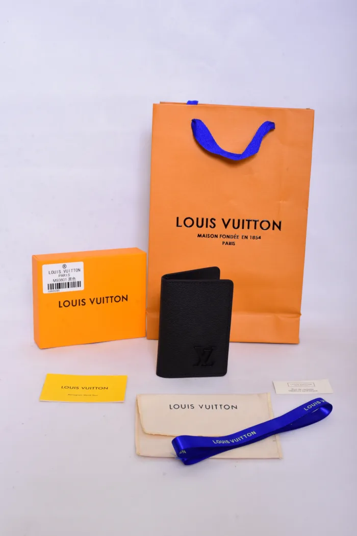 LV Black Logo Leather Flip Wallet