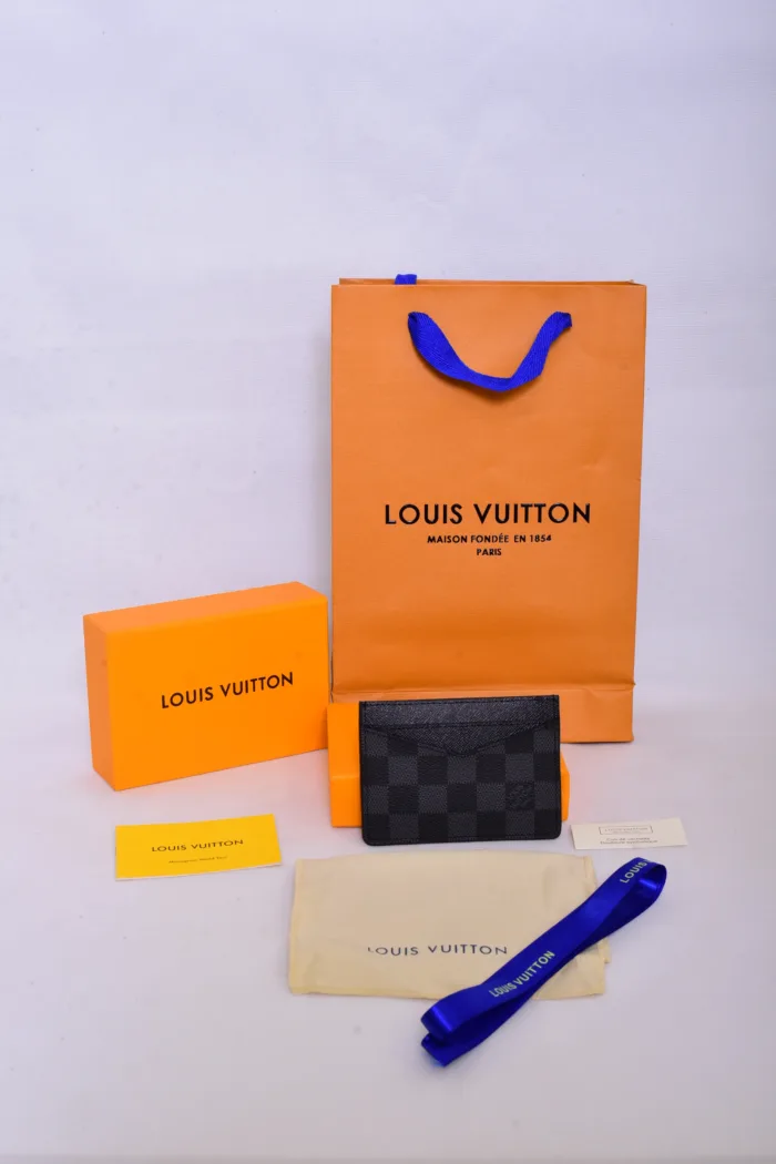 LV Grey Checked Leather Cardholder Wallet