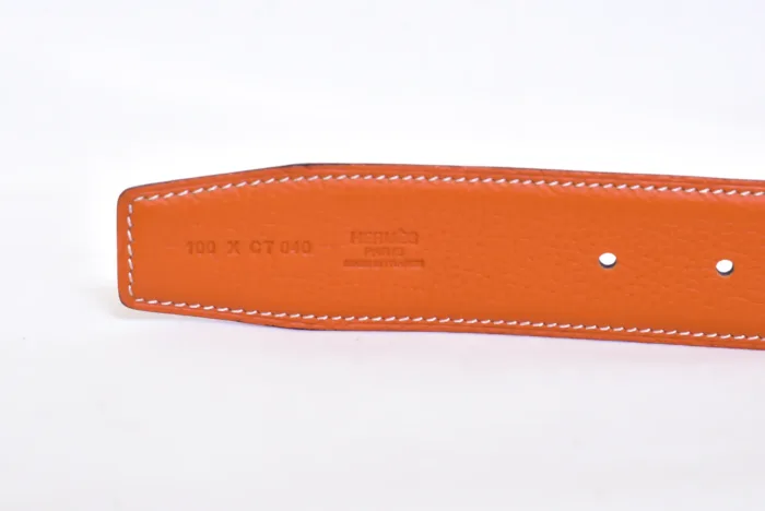 Hermes Golden Logo Orange Black Belt - Image 5