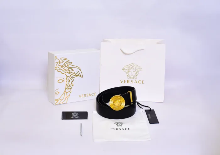 Versace Round Golden Logo Black Belt