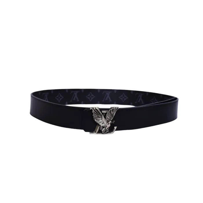 Louis.Vuitton Silver Logo Black Belt